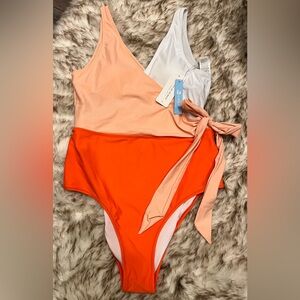 Cupshe Peach, Orange, and White Swimsuit